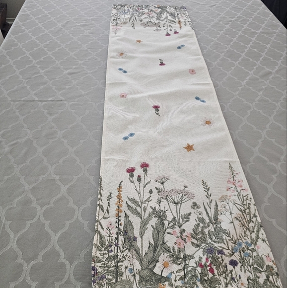NWT Antique Herbs & Wild Flowers Summer Table Runner 13x48 inch Off White - Picture 9 of 9